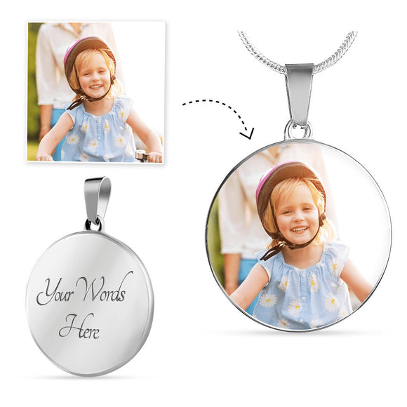 Custom Circle Necklace With Image and Engraved Message